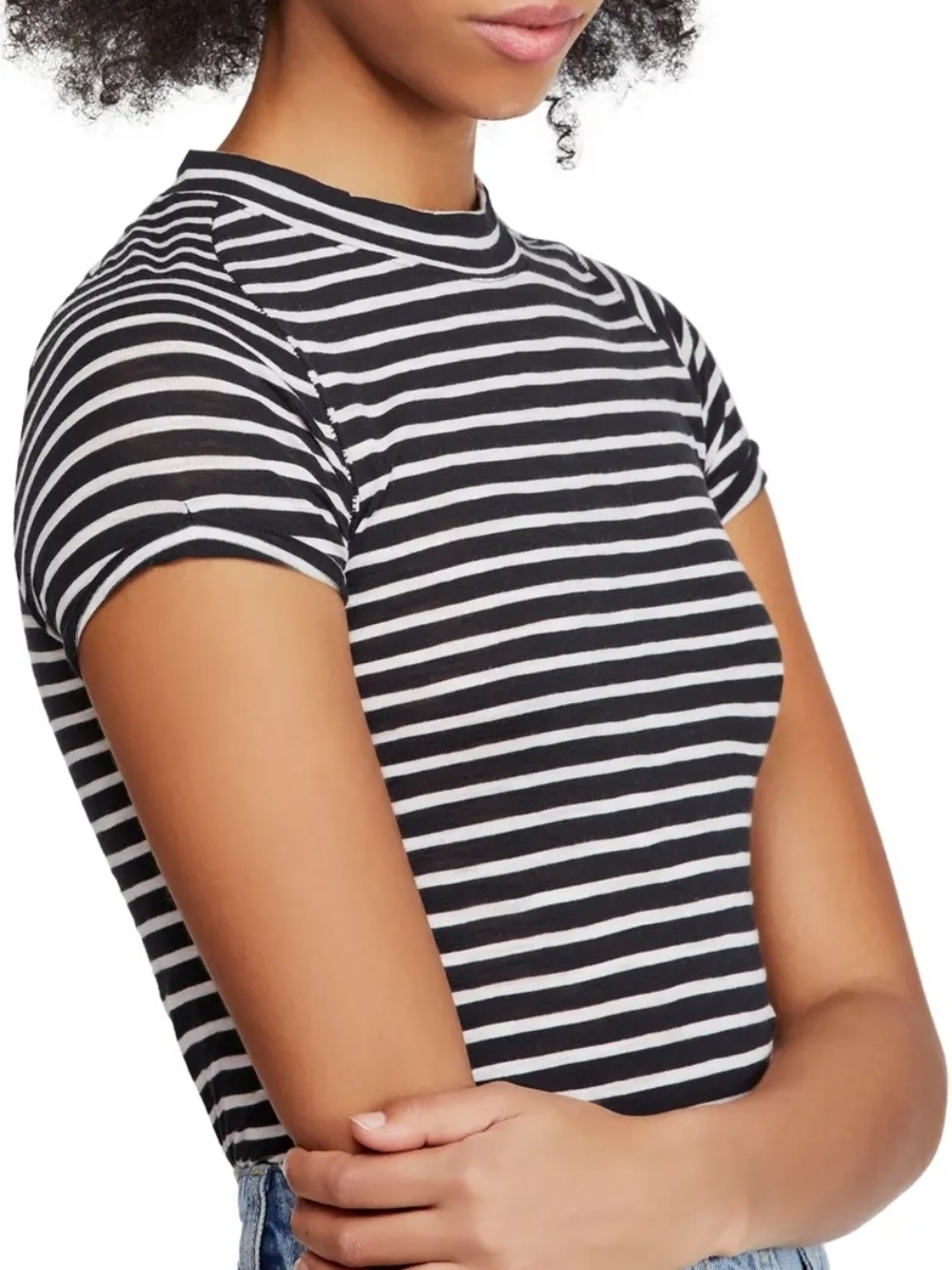 We The Free Night Sky Stripe Tee Short Sleeve Black and White Womens Small